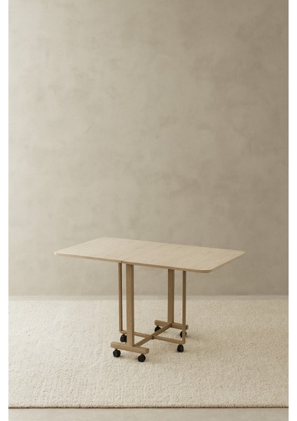 Katlanır Portatif Tekerlekli Mutfak ve Balkon Masası Bej fiyatları