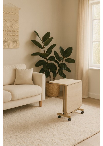 Katlanır Portatif Tekerlekli Mutfak ve Balkon Masası Bej modelleri