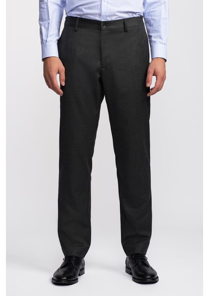 Erkek Koyu Gri Yün Kırçıllı Beli Lastikli Reda Pantolon modelleri