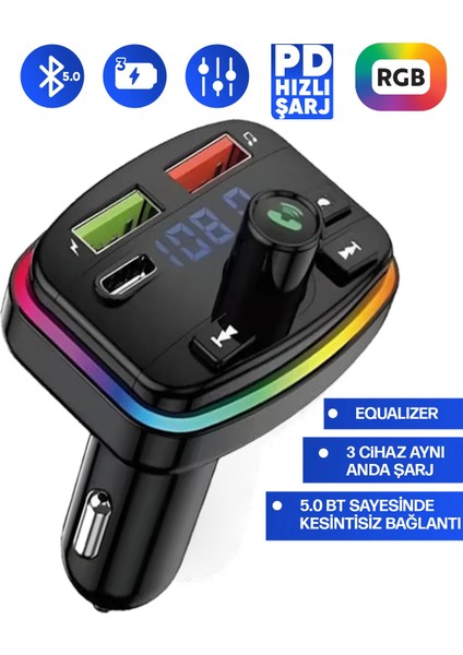 Transmitter Bluetooth Fm Araç Kiti Kolay Bağlantı Araba Müzik Mp3 Çalar Oto Çakmaklık Hızlı Şarj