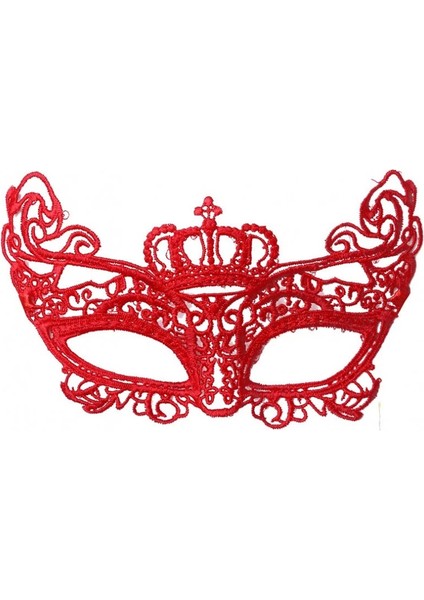 Kırmızı Renk Dantel Örgü Işlemeli Parti Maskesi Model 2 - Lisinya
