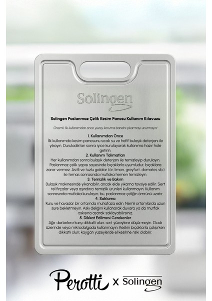 Original Solingen 2’li Paslanmaz Çelik 18/10 Antibakteriyel Mutfak Kesme Tahtası Seti 24X34CM - 20X30CM modelleri