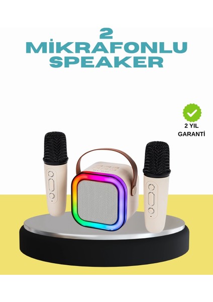 LED Işıklı Taşınabilir Karaoke Hoparlör – USB & Aux Girişli