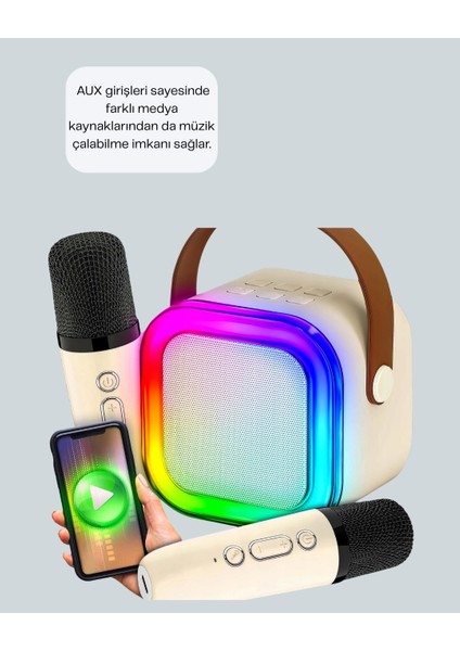 LED Işıklı Taşınabilir Karaoke Hoparlör – USB & Aux Girişli modelleri