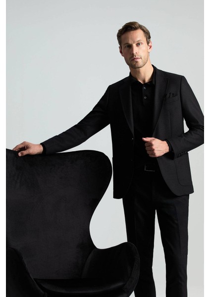 Italyan Yün Kaşmir Karışım Siyah Blazer Ceket modelleri
