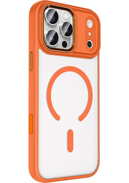 iPhone 17 Pro Max Kılıf Wireless Şarj Özellikli Zore Krom M-Safe Silikon Kapak - Turuncu