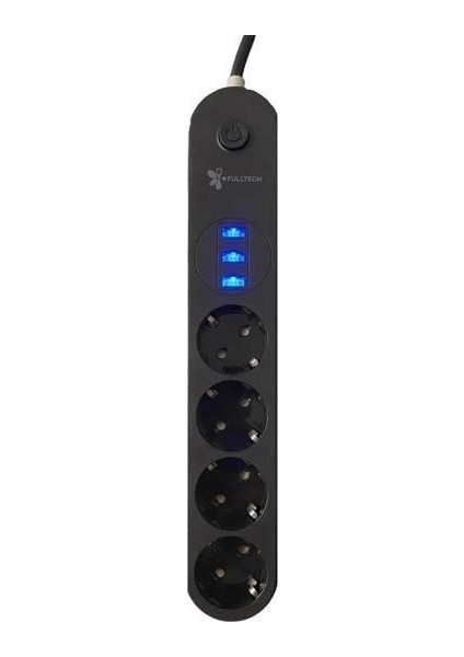 4lü Siyah Anahtarlı 3 USB Li Akım Korumalı Topraklı Çocuk Korumalı Grup Priz 2 Metre