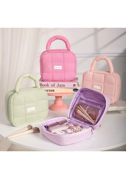 Pembe Kadın Makyaj Çantası, Kapitone Büyük Kapasite Kozmetik Düzenleyici modelleri