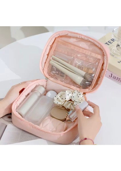 Pembe Kadın Makyaj Çantası, Kapitone Büyük Kapasite Kozmetik Düzenleyici fırsatları