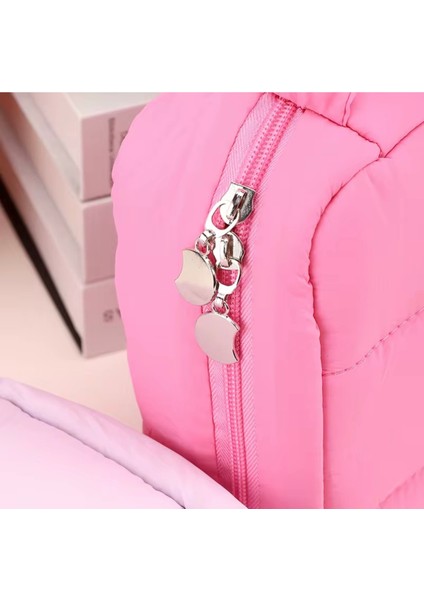 Pembe Kadın Makyaj Çantası, Kapitone Büyük Kapasite Kozmetik Düzenleyici