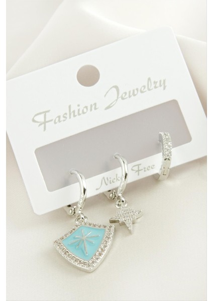 Msa-Shop 3 Adet Yıldız Zirkon Taşlı Küpe-Gümüş Rengi fiyatları