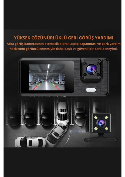 Wifi 1080P Araç Içi 3 Kameralı LCD Ekranlı Gece Görüşlü , G-Sensör , Geri Görüş Kamera