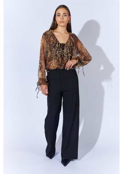 Kadın Siyah 2005 Yani Tokali Bol Paça Pantolon fiyatları