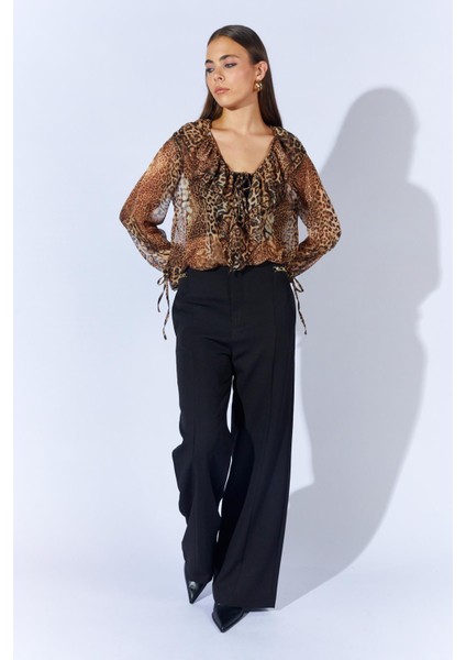 Kadın Siyah 2005 Yani Tokali Bol Paça Pantolon modelleri