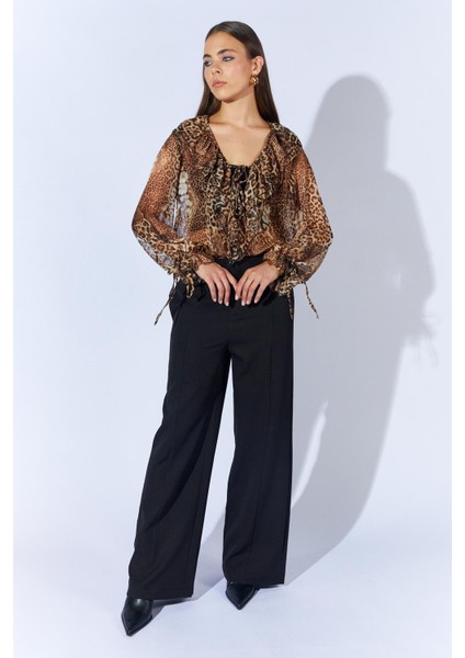 Kadın Siyah 2005 Yani Tokali Bol Paça Pantolon fırsatları