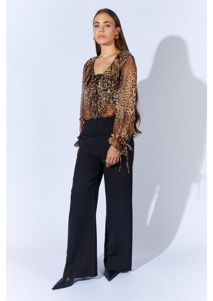 Kadın Siyah 2005 Yani Tokali Bol Paça Pantolon indirimleri