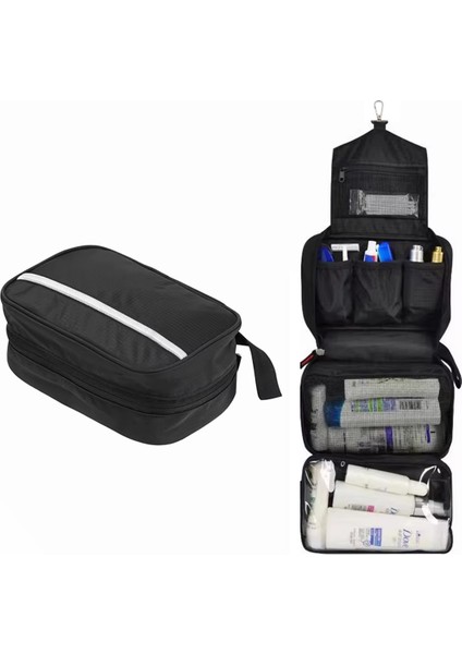 Çok Bölmeli El Tutacaklı Seyahat ve Günlük Kullanım Organizer Çanta Siyah