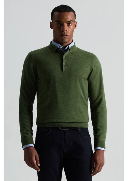 Merino Yünü Polo Yaka Açık Yeşil Triko fiyatları