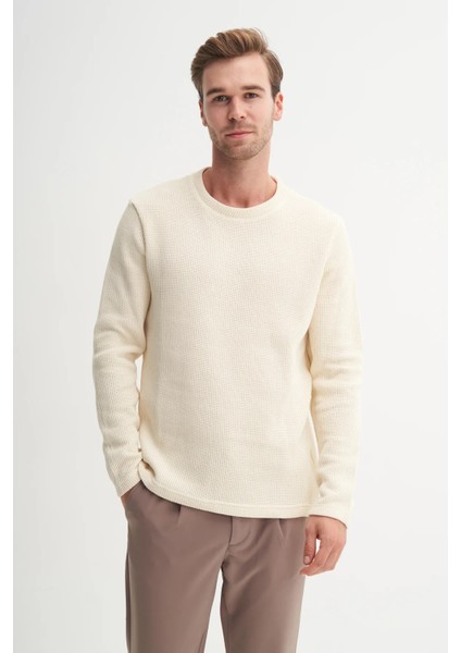 Erkek Ekru Selanik Örgü Pamuk Karışımlı Regular Fit Sweatshirt fiyatları