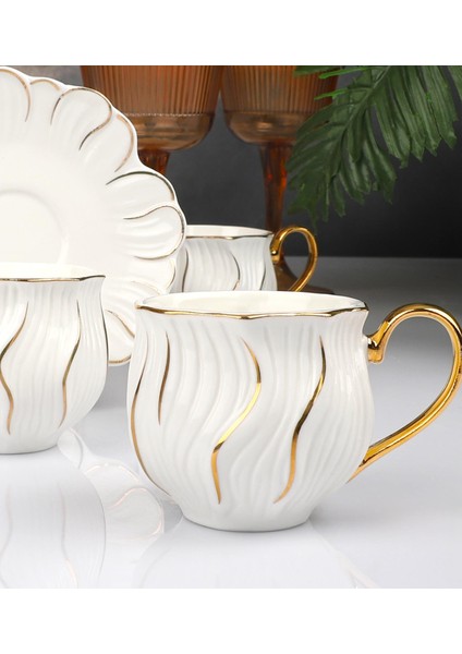 Zjn-09 Altın 6lı Fincan Takımı (White 24 K)