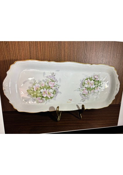 Limoges Sanatçı Imzalı El Boyama Porselen Tepsi - 37,5 cm x 16 cm Ölçülerinde