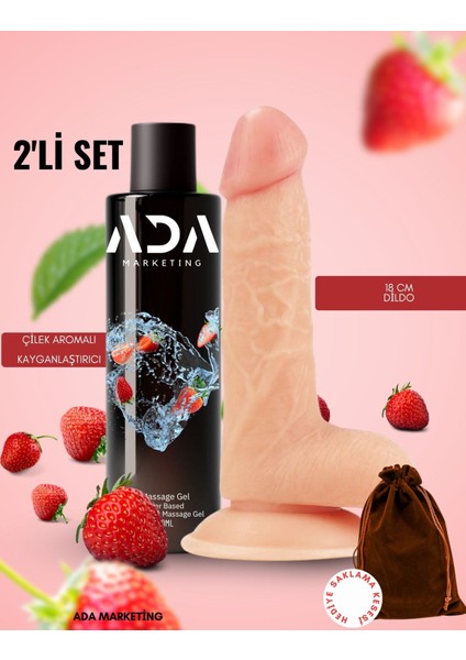 150 ml Çilek Aromalı Cinsel Jel ve 18 cm Dildo Set – Damar Detaylı Dildo, Strapon Uyumlu, Gerçekçi His fiyatları
