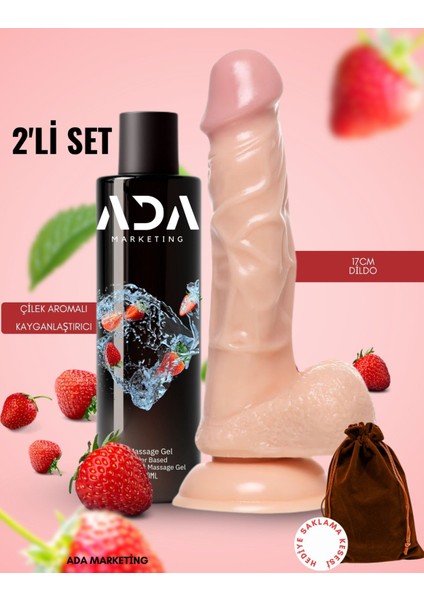150 ml Çilek Aromalı Cinsel Jel ve 17 cm Dildo Set – Strapon Uyumlu, Damarlı Tasarım, Uzun Süreli Kullanım fiyatları