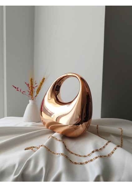 Modern Tasarım Oval Tutmalı Rose Altın Kadın Düğün, Nişan, Abiye Çanta fiyatları
