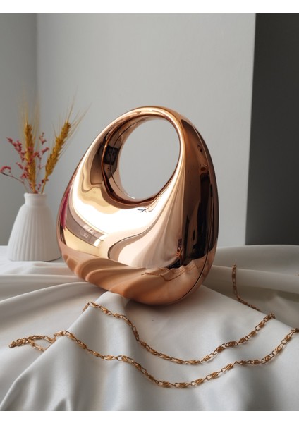 Modern Tasarım Oval Tutmalı Rose Altın Kadın Düğün, Nişan, Abiye Çanta indirimleri