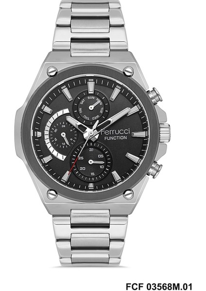 FCF03568M.01 Gümüş Renk Siyah Kadran Tüm Fonksiyonlar Aktif 47 mm Erkek Kol Saati