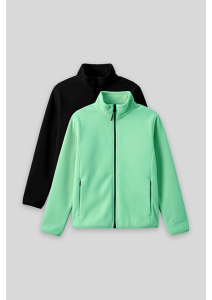 Standart Fit 2li Paket Siyah-Su Yeşili Kız Çocuk Polar Sweatshirt - 75154