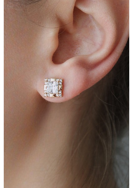 Vıp Çelik Zirkon Kare Taşlı Çivi Küpe modelleri