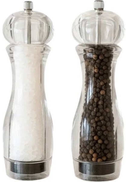 Akrilik Baharat Öğütücüsü Büyük Boy 26 cm 2 Adet Tuz Karabiber Değirmeni Öğütücü