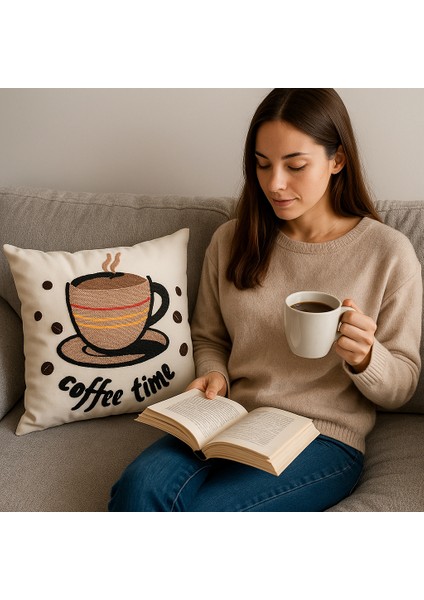 Coffee Time Punch Dekoratif Kırlent Kılıfı modelleri