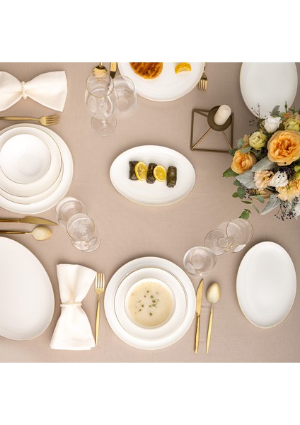 Galia Fine Bone 59 Parça 12 Kişilik Porselen Yuvarlak Yemek Takımı Beyaz Altın Kenarlı fırsatları