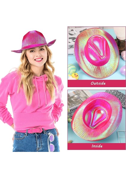 Neon Hologramlı Kovboy Model Parti Şapkası Fuşya Yetişkin 39X36X14 cm fırsatları