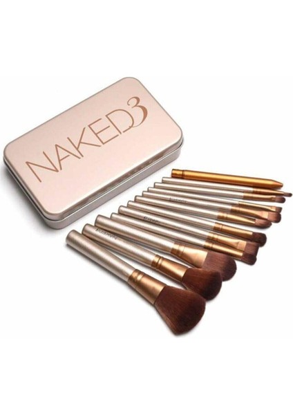 12'li Bambu Saplı Makyaj Fırça Seti Özel Metal Kutuda