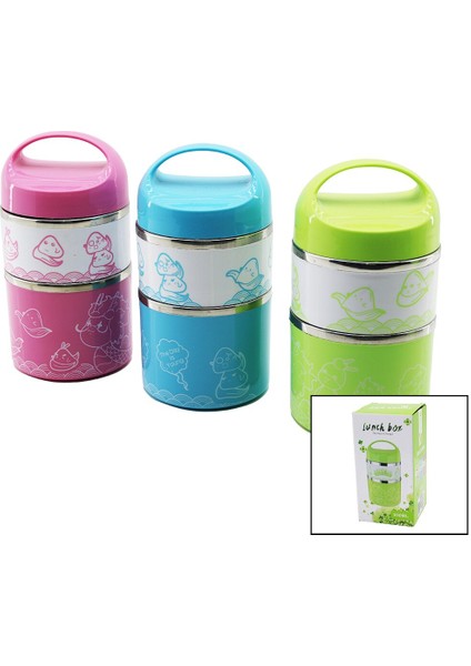 Sabit Kulplu - Resimli - Renkli 2li Sefer Tası - Saklama Kabı 930ML (5313)