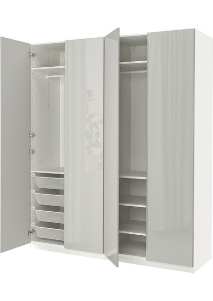 Pax Gardırop, Beyaz-Parlak Cila Açık Gri, 200X60X236 cm