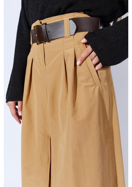 Kadın Camel Önden Yırtmaçlı Uzun Kemerli Etek indirimleri