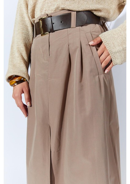 Kadın Vizon Önden Yırtmaçlı Uzun Kemerli Etek indirimleri