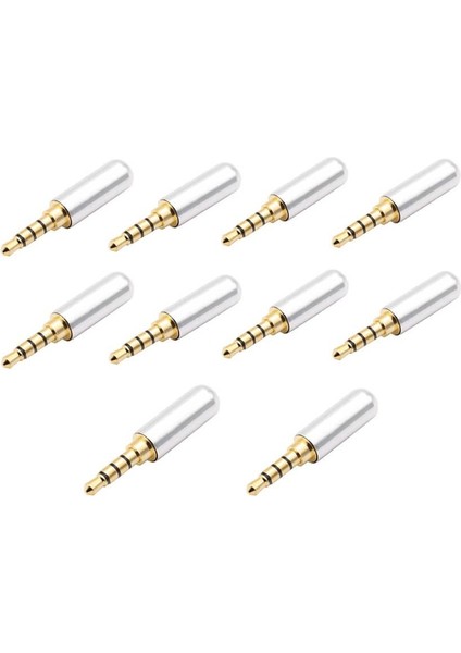 10 Adet - 3.5mm Stereo Jack Metal 3 Pin 4 Boğumlu Erkek Konnektör - Trrs Lehim Tipi Jak - Gri
