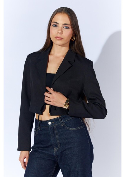 Kadın Siyah 4795 Önü Bağlamalı Crop Blazer Ceket fiyatları