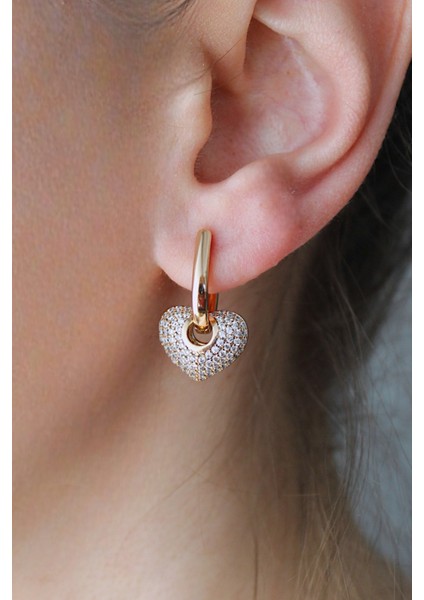 Vip Çelik Zirkon Taş Işleme Çıkarılabilir Uçlu Kalp Küpe