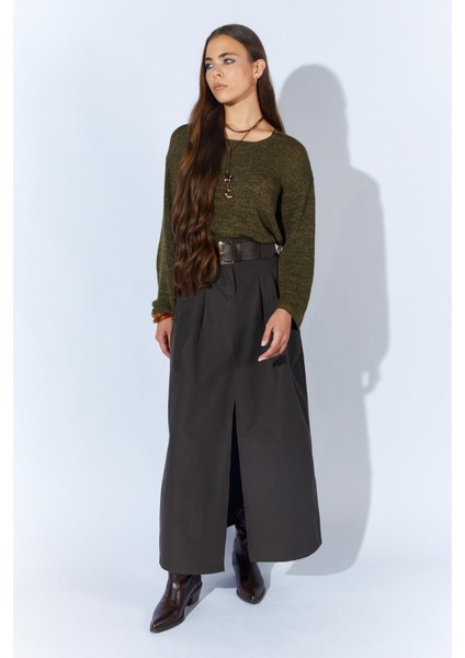 Kadın Kahve Önden Yırtmaçlı Uzun Kemerli Etek fiyatları