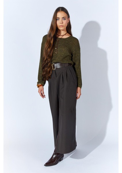 Kadın Kahve Önden Yırtmaçlı Uzun Kemerli Etek indirimleri