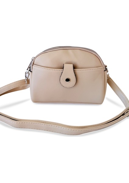 3 Bölmeli Çapraz Kullanıma Uygun Kadın Omuz Çantası Nude