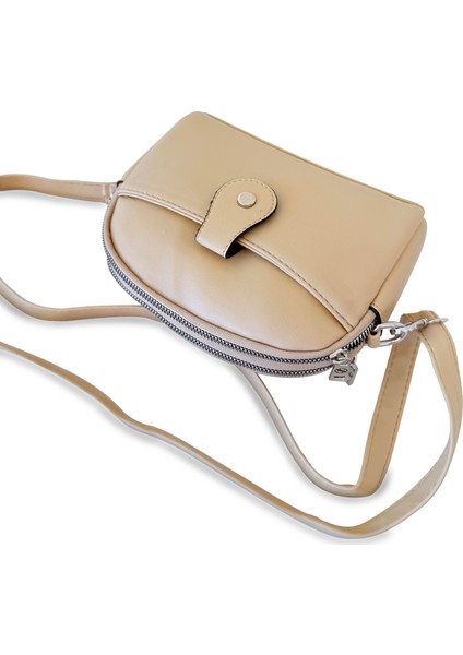 3 Bölmeli Çapraz Kullanıma Uygun Kadın Omuz Çantası Nude fiyatları