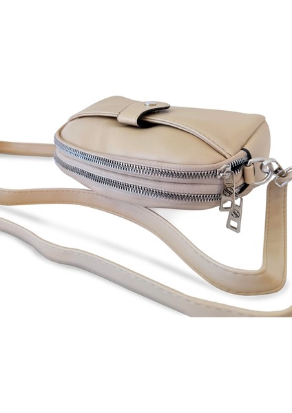 3 Bölmeli Çapraz Kullanıma Uygun Kadın Omuz Çantası Nude modelleri