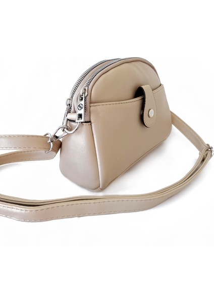 3 Bölmeli Çapraz Kullanıma Uygun Kadın Omuz Çantası Nude indirimleri